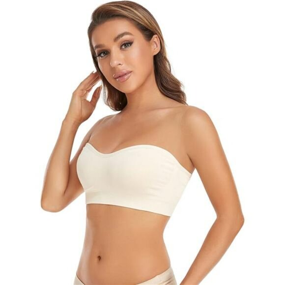 Lusait Strapless Bra for Women Non-Slip Silicone Padded Bandeau Bra Wireless - Picture 4 of 7